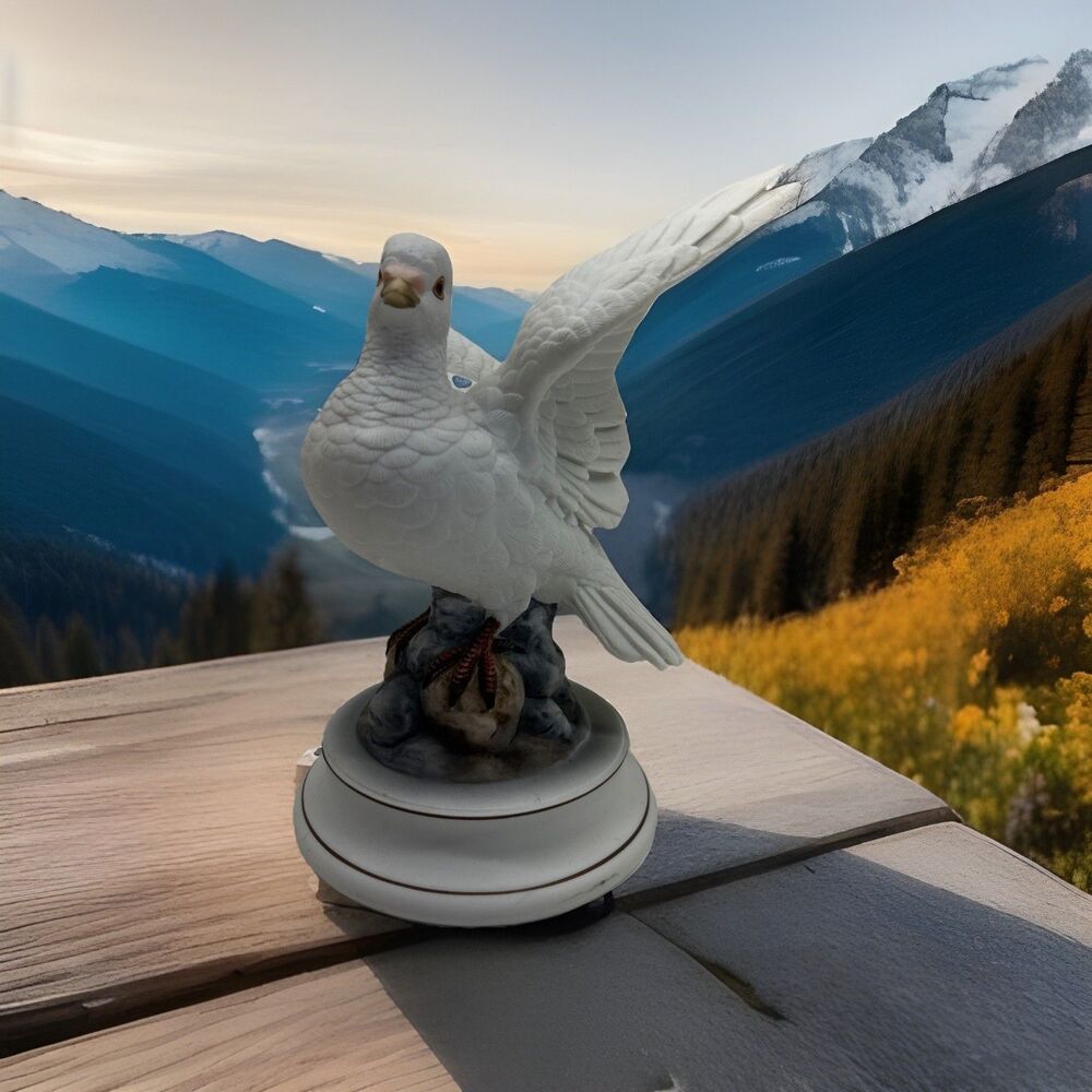Vintage White Porcelain Dove Wings On‎ Base Figurine Andrea by Sadek Japan 9”